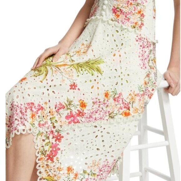 FARM Rio “Delicate Forest Scarves” Eyelet Midi Dress • Rare Print • Size M - Picture 6 of 12